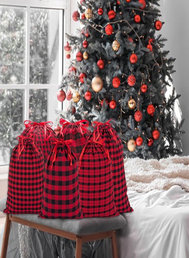 joycraft 6Pcs Cotton Christmas Drawstring Gift Bags - 2 Sizes Buffalo Plaid Christmas Bags, Red and Black Holiday Gift Sacks for Xmas, Birthday, Party Favor, Present Wrapping - Image 4